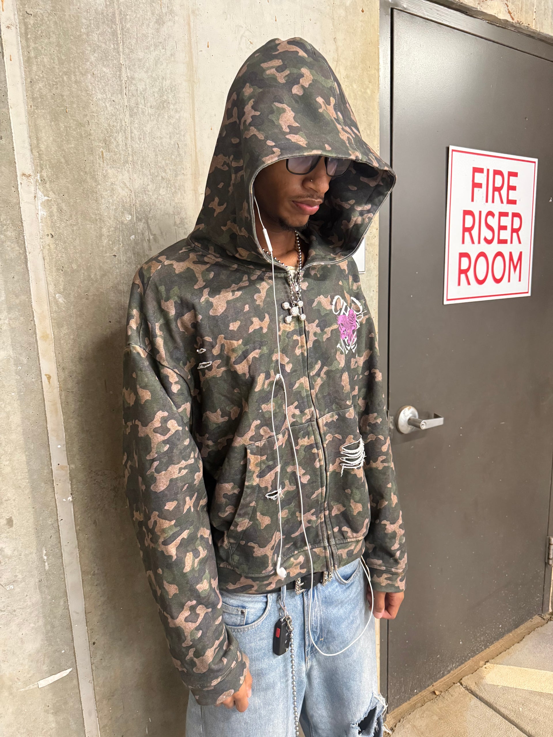 Camo gemstone zip up